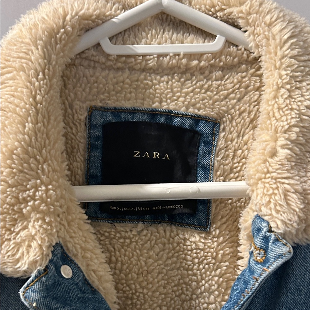 Zara Cream Sherpa-Lined Denim Jacket - Picture 2 of 3